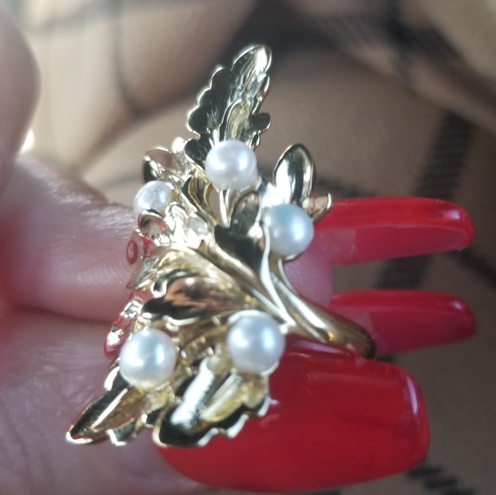 18K YELLOW GOLD CULTURED FRESHWATER PEARL RING - Picture 7 of 8